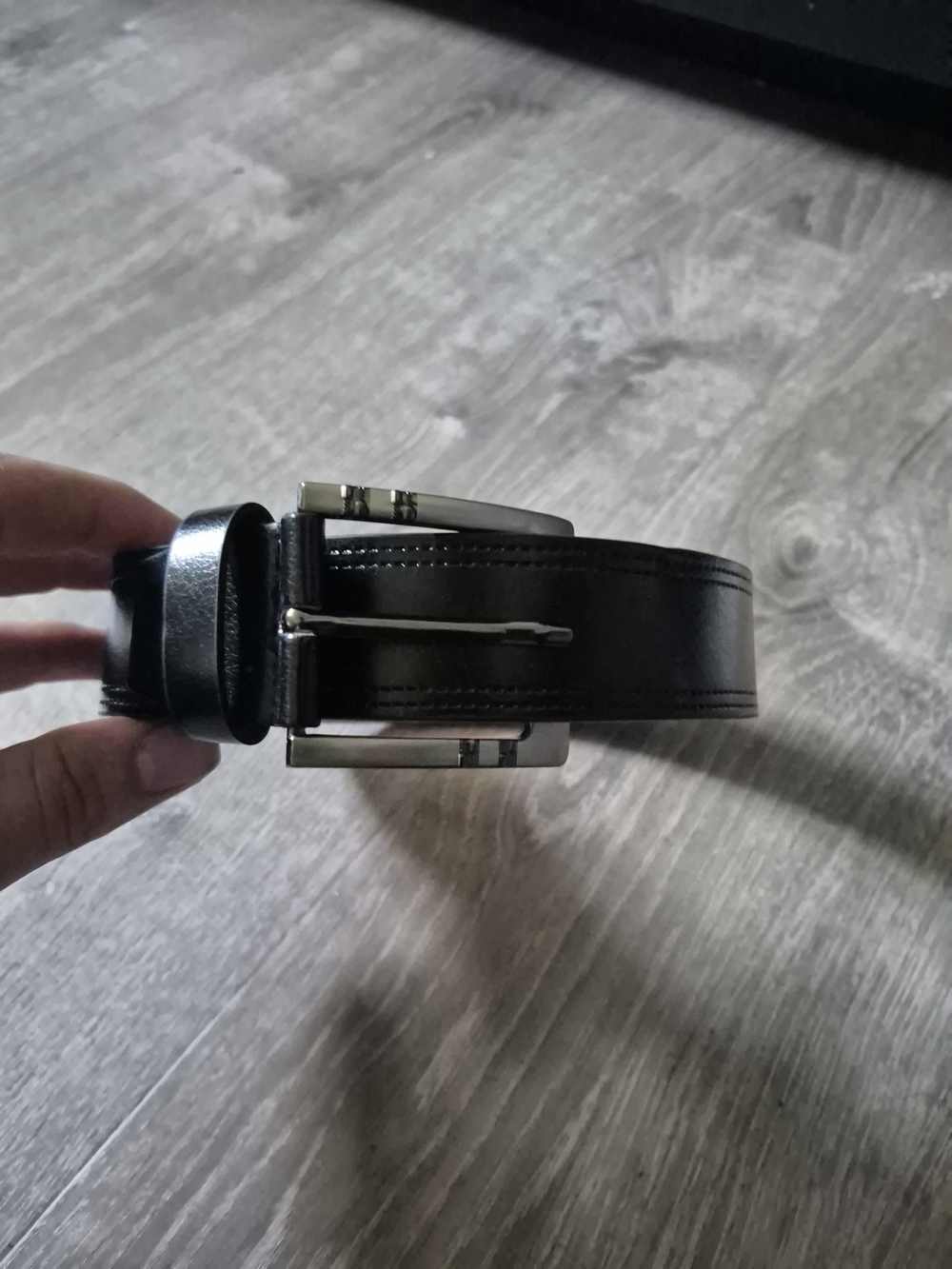 Classic Black Leather Belt with Silver Buckle
